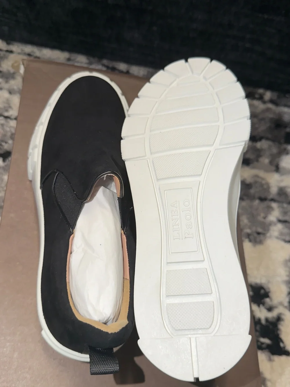 Paolo Women's Black Slip-On Loafers with White Sole